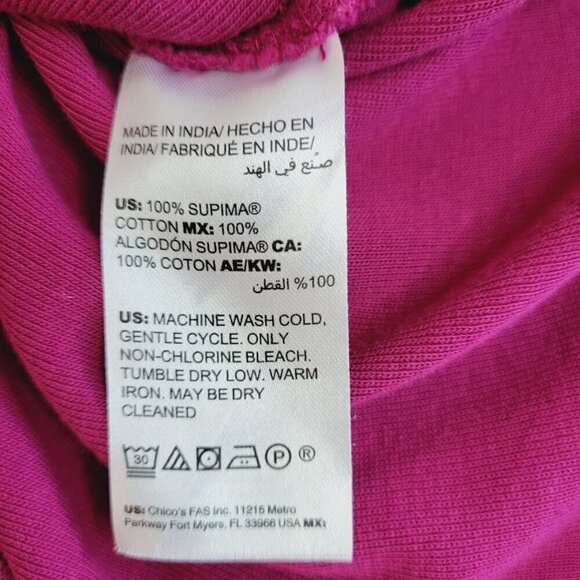 Chico's The Ultimate Tee SZ L Tunic Supima Cotton Long Sleeve Pocket Top Pink - Picture 12 of 13